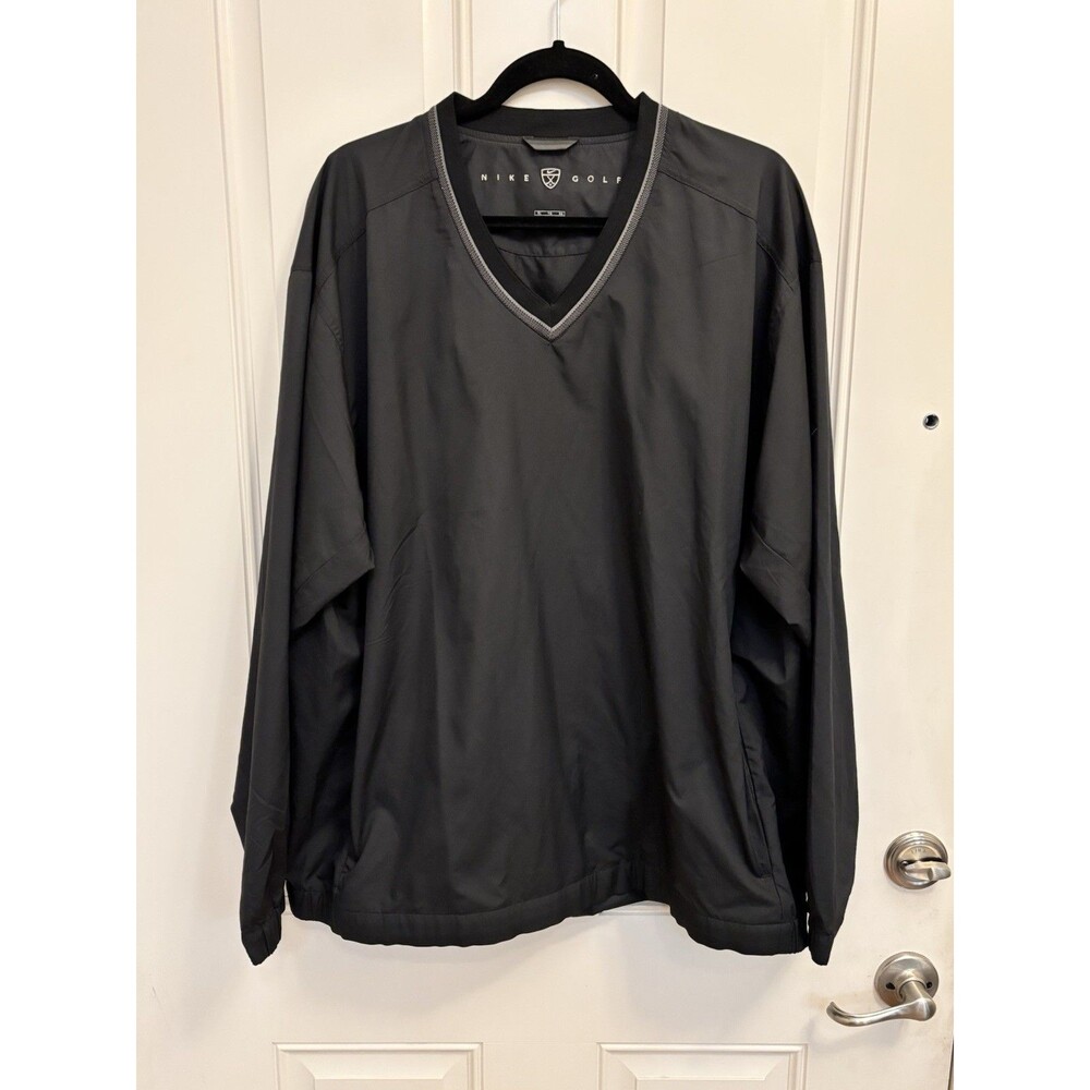 Nike Golf Men's Windbreaker Jacket Long Sleeve Black V-Neck CLIMA-FIT size XL